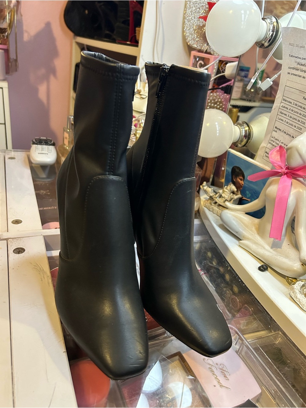 Aldo Black Stretch Square-Toe Ankle Boots